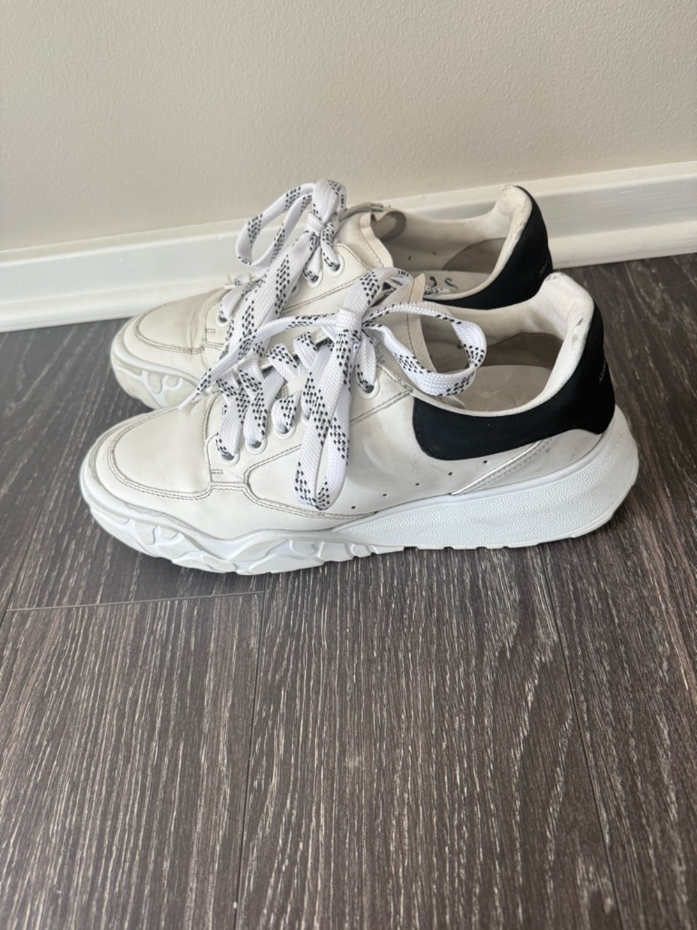 Alexander McQueen White Leather Chunky Sneakers with Black-Accent Laces